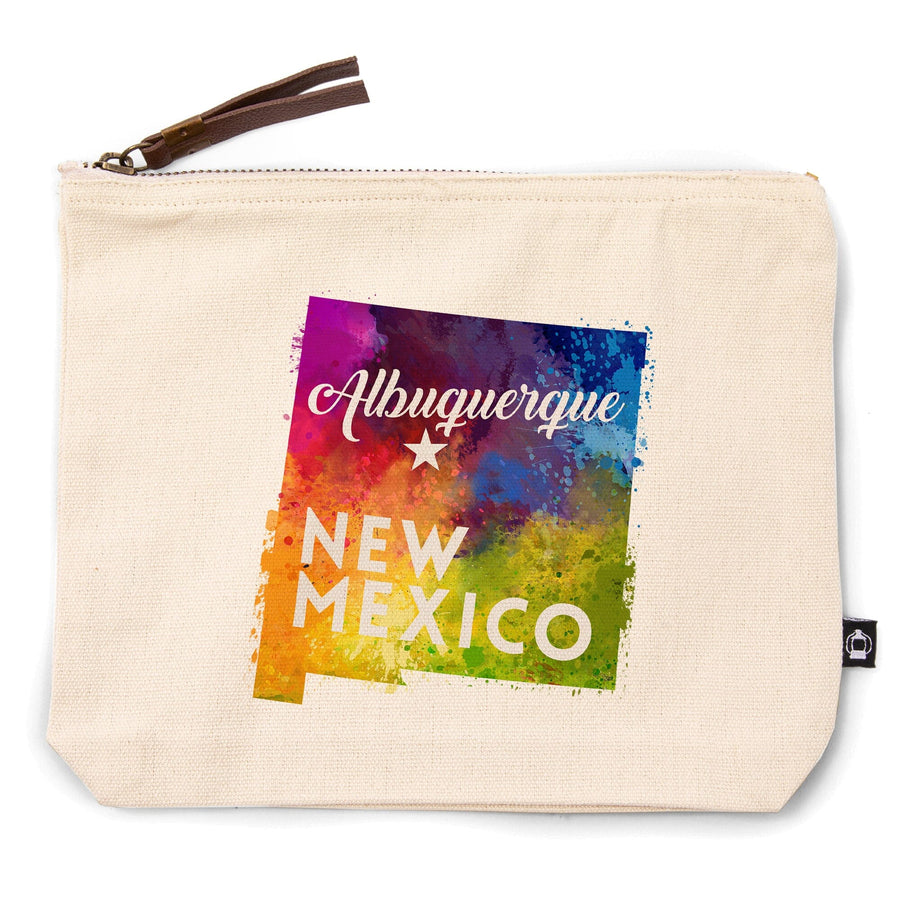 Albuquerque, New Mexico, State Abstract Watercolor,, Organic Cotton Zipper Pouch, Go Bag Go Bag Lantern Press 