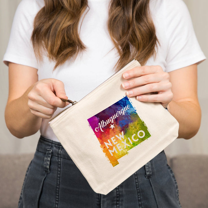 Albuquerque, New Mexico, State Abstract Watercolor,, Organic Cotton Zipper Pouch, Go Bag Go Bag Lantern Press 