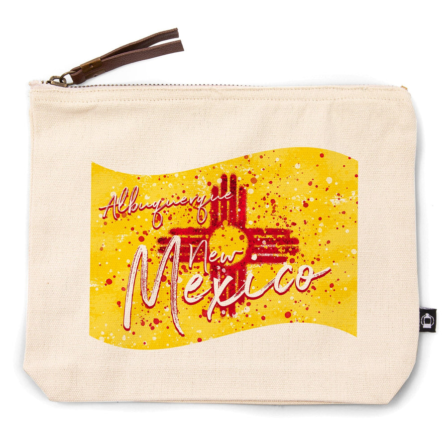 Albuquerque, New Mexico, State Flag, Abstract Watercolor Splatter,, Organic Cotton Zipper Pouch, Go Bag Go Bag Lantern Press 