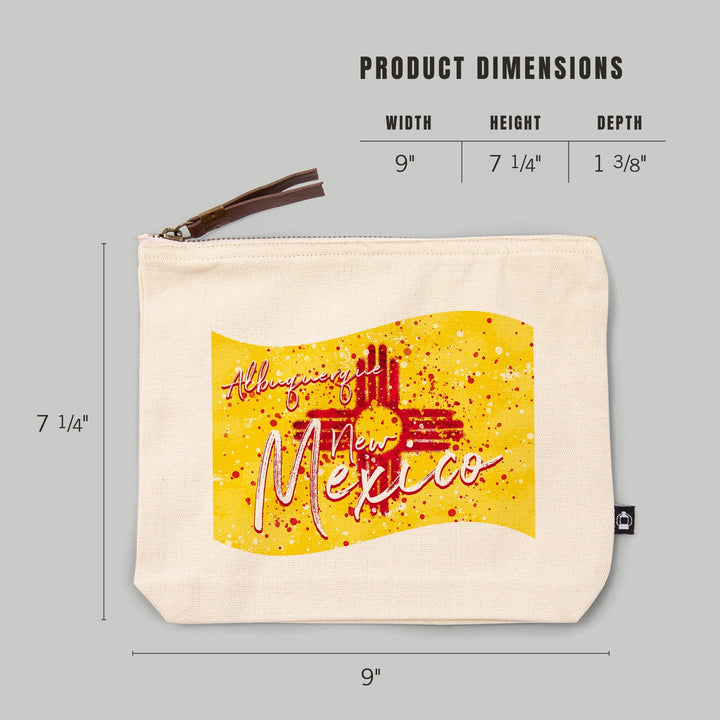 Albuquerque, New Mexico, State Flag, Abstract Watercolor Splatter,, Organic Cotton Zipper Pouch, Go Bag Go Bag Lantern Press 