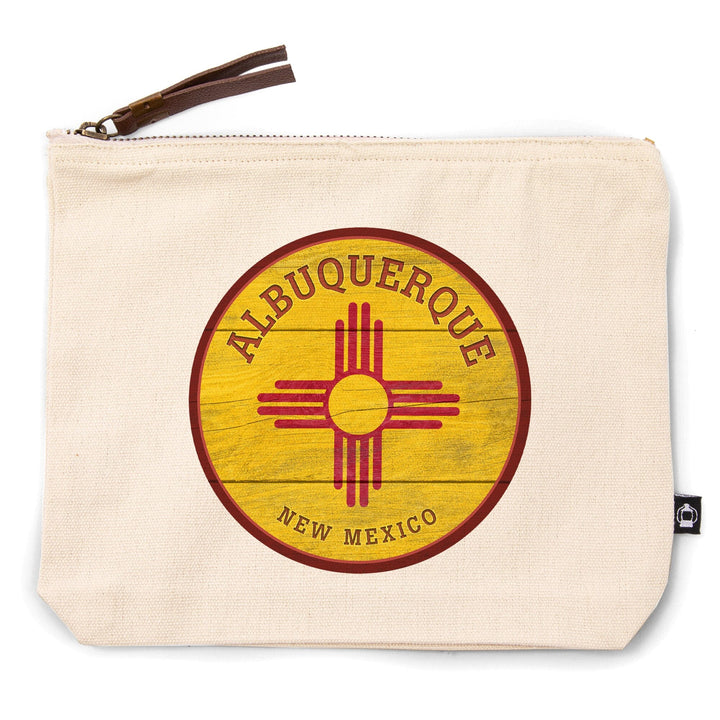 Albuquerque, New Mexico, State Flag, Rustic Painting,, Organic Cotton Zipper Pouch, Go Bag Go Bag Lantern Press 