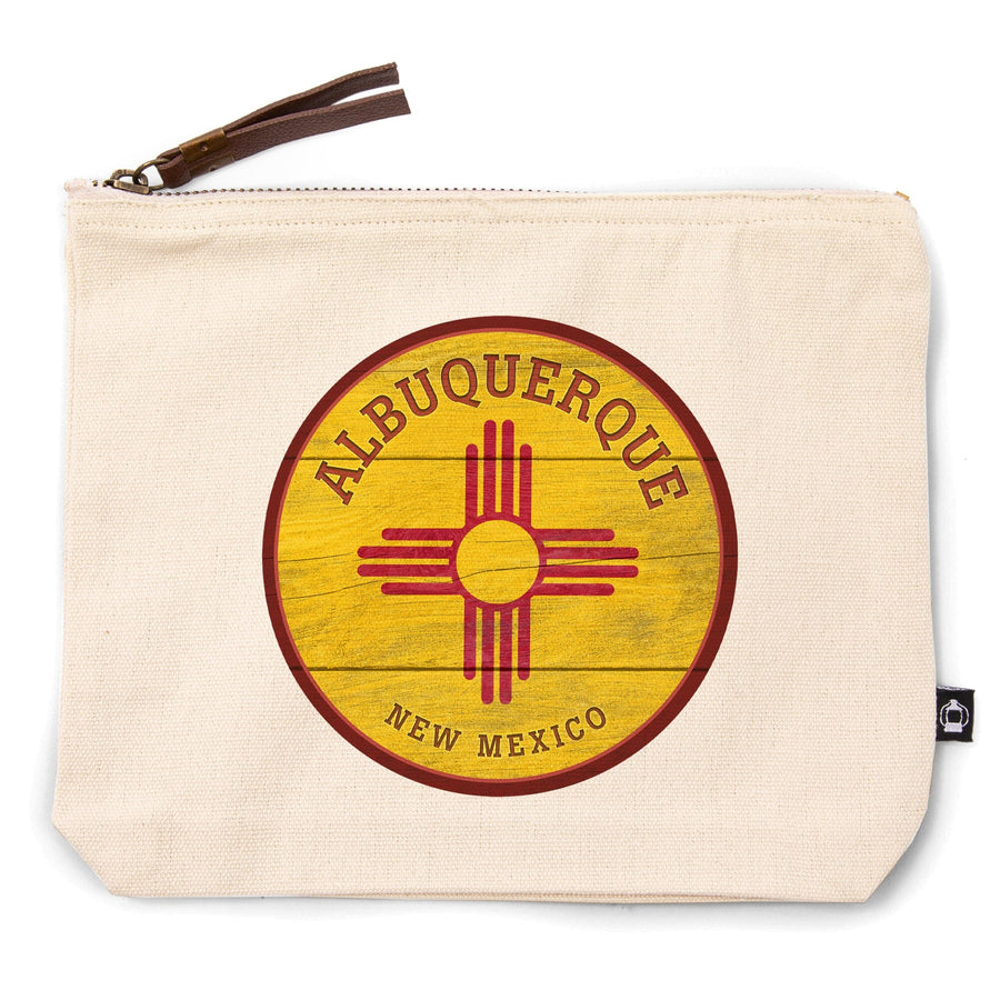 Albuquerque, New Mexico, State Flag, Rustic Painting,, Organic Cotton Zipper Pouch, Go Bag Go Bag Lantern Press 