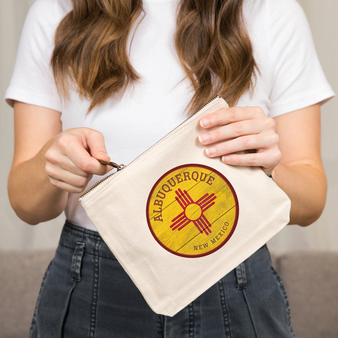 Albuquerque, New Mexico, State Flag, Rustic Painting,, Organic Cotton Zipper Pouch, Go Bag Go Bag Lantern Press 