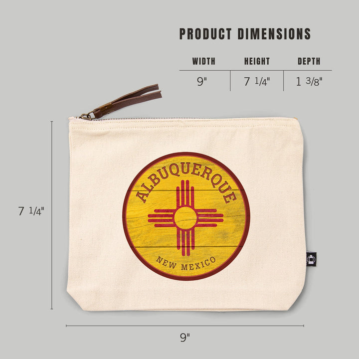 Albuquerque, New Mexico, State Flag, Rustic Painting,, Organic Cotton Zipper Pouch, Go Bag Go Bag Lantern Press 