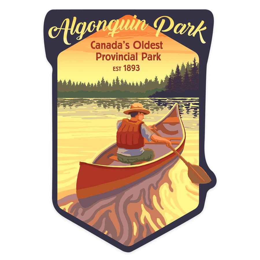 Algonquin Park, Ontario, Canoe Scene, Contour, Vinyl Sticker Sticker Lantern Press 