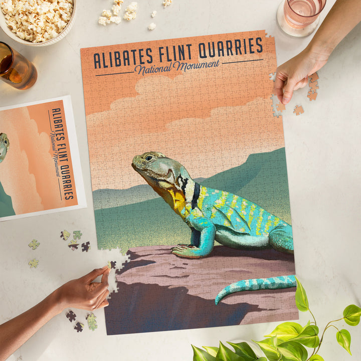 Alibates Flint Quarries National Monument, Texas, Collared Lizard Litho, Jigsaw Puzzle Puzzle Lantern Press 