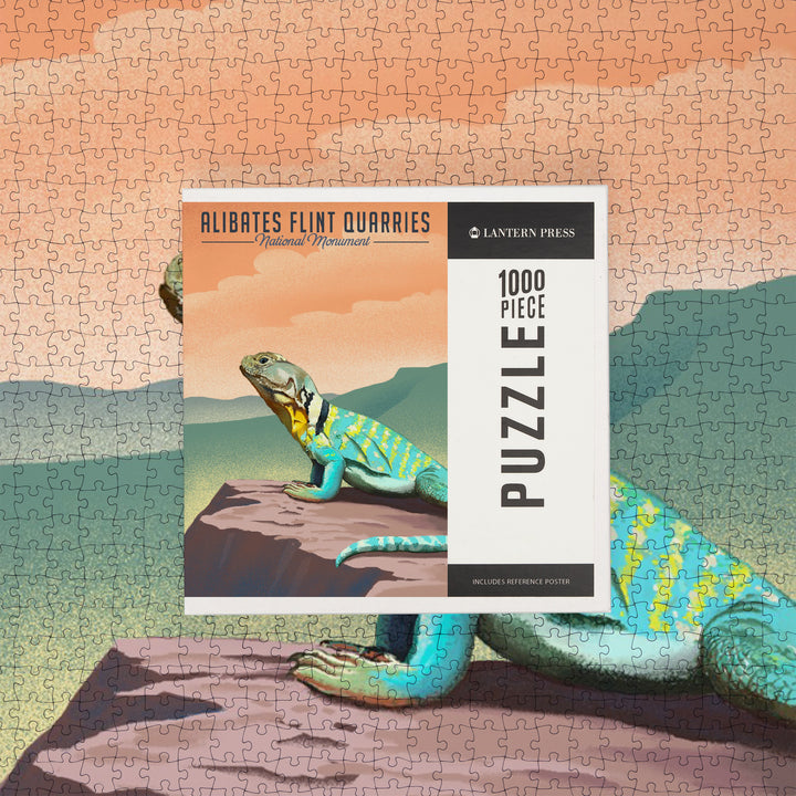 Alibates Flint Quarries National Monument, Texas, Collared Lizard Litho, Jigsaw Puzzle Puzzle Lantern Press 