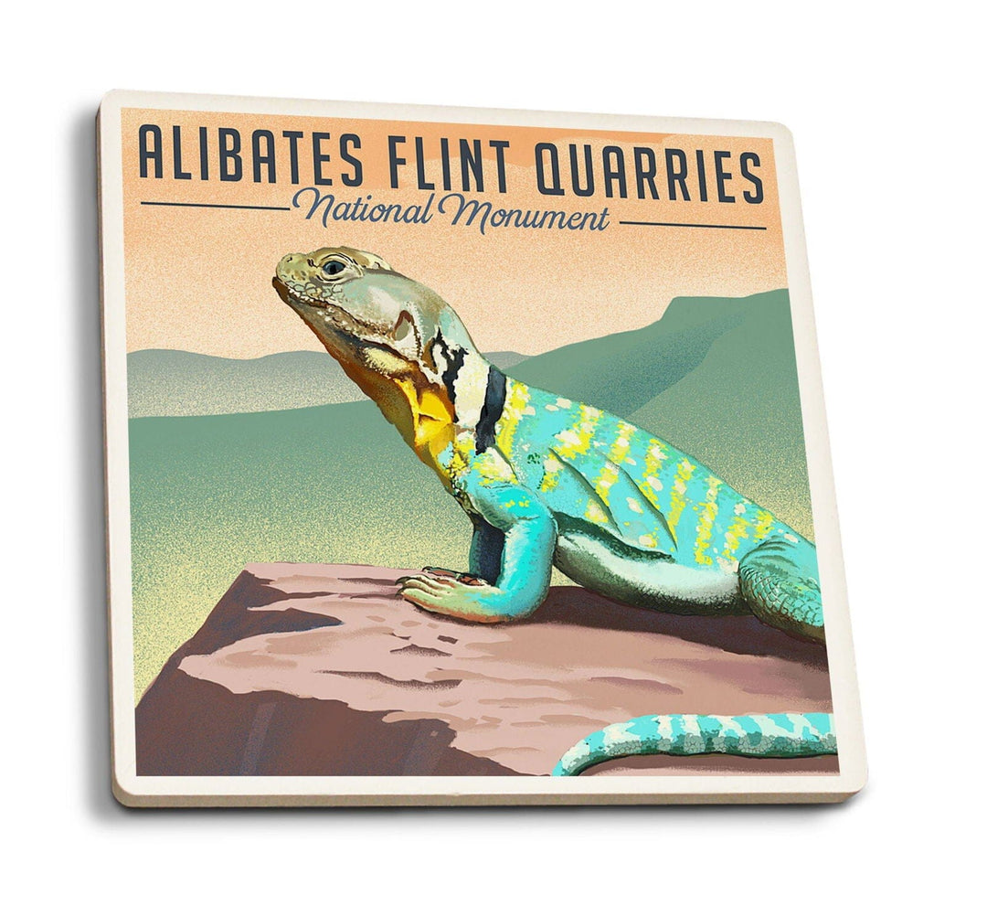 Alibates Flint Quarries National Monument, Texas, Collared Lizard Litho, Lantern Press Artwork, Coaster Set Coasters Lantern Press 