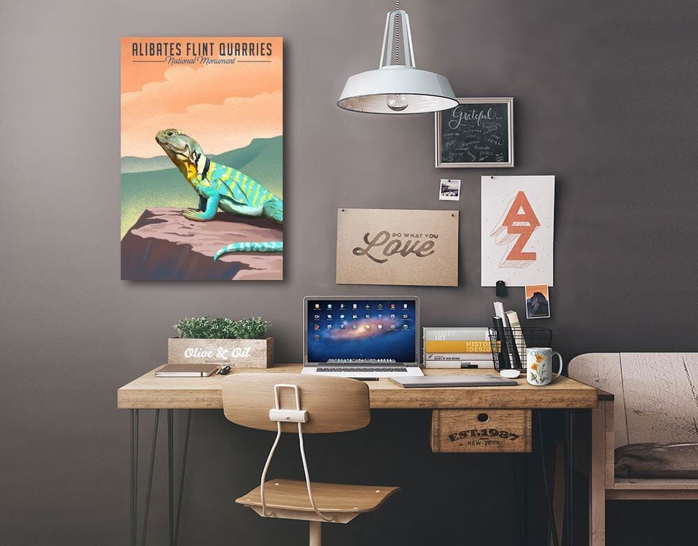 Alibates Flint Quarries National Monument, Texas, Collared Lizard Litho, Lantern Press Artwork, Stretched Canvas Canvas Lantern Press 