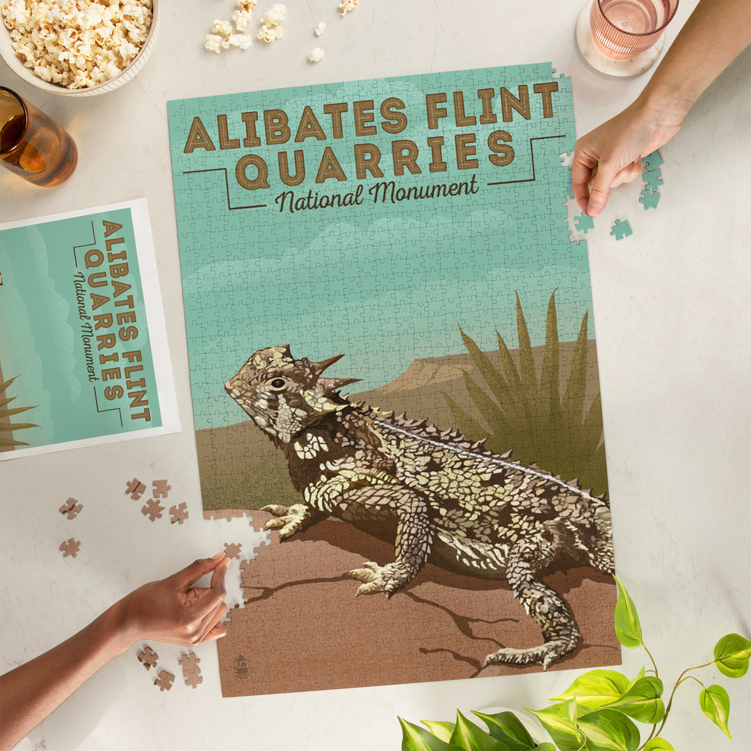 Alibates Flint Quarries National Monument, Texas, Horned Lizard, Lithograph, Jigsaw Puzzle Puzzle Lantern Press 