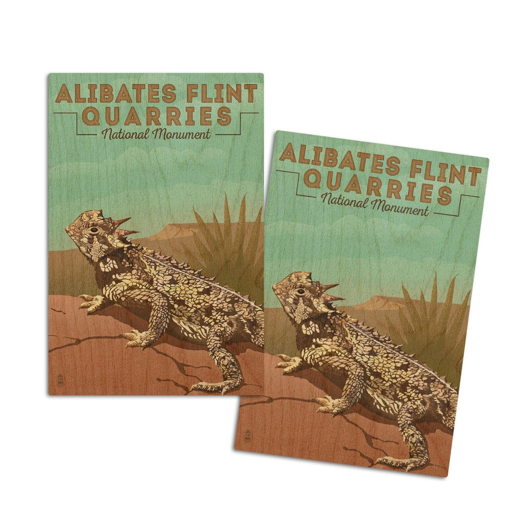 Alibates Flint Quarries National Monument, Texas, Horned Lizard, Lithograph, Lantern Press Artwork, Wood Signs and Postcards Wood Lantern Press 4x6 Wood Postcard Set 