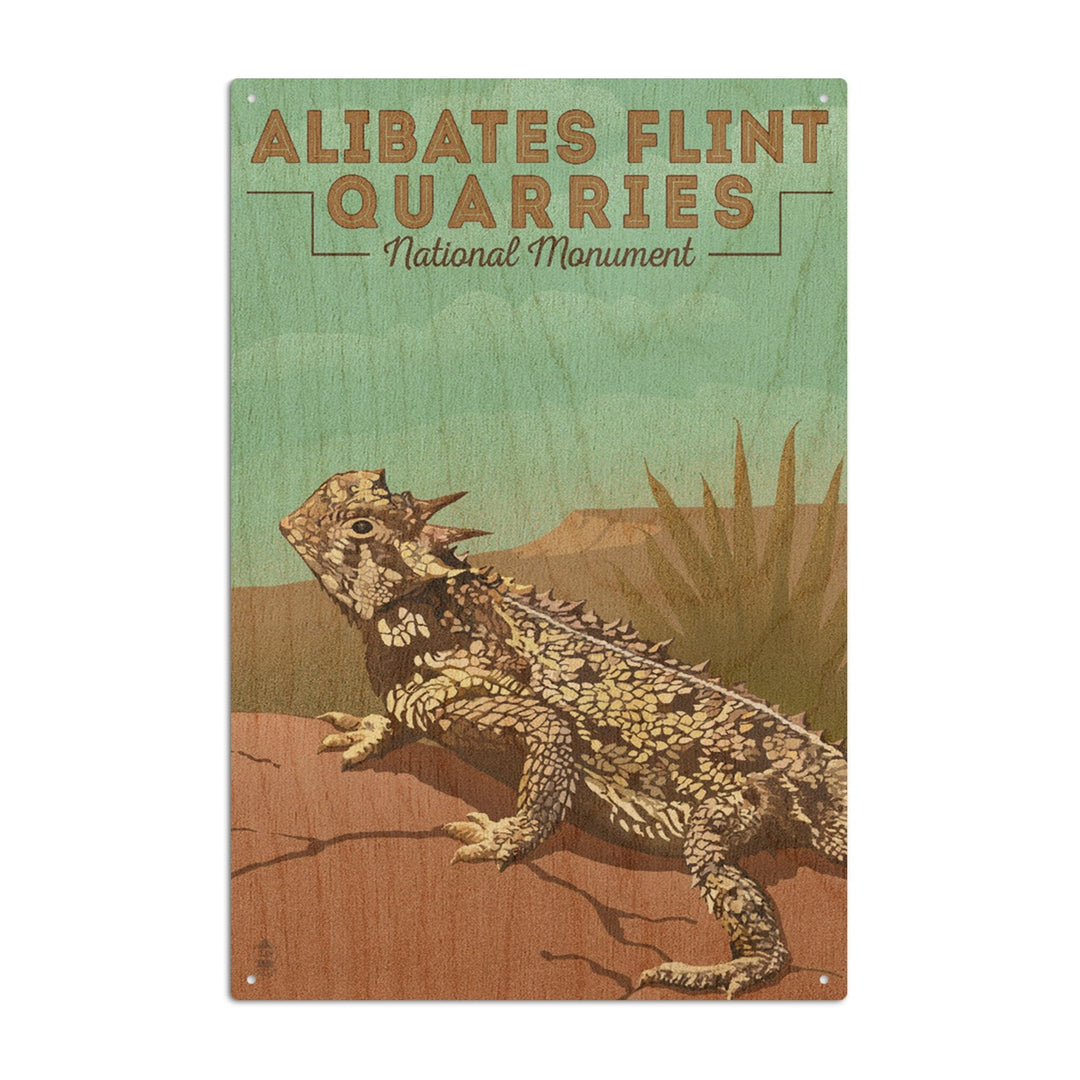 Alibates Flint Quarries National Monument, Texas, Horned Lizard, Lithograph, Lantern Press Artwork, Wood Signs and Postcards Wood Lantern Press 6x9 Wood Sign 