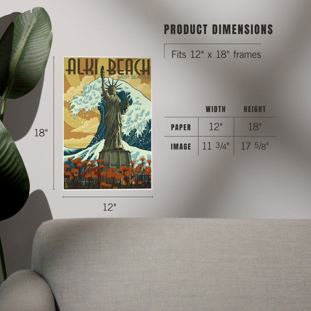 Alki Beach, West Seattle, Washington, Lady Liberty Statue, Art & Giclee Prints Art Lantern Press 