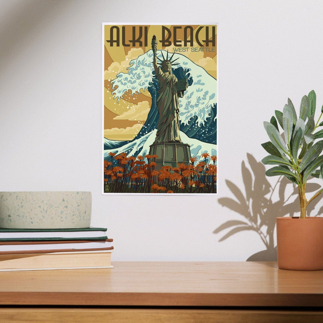 Alki Beach, West Seattle, Washington, Lady Liberty Statue, Art & Giclee Prints Art Lantern Press 