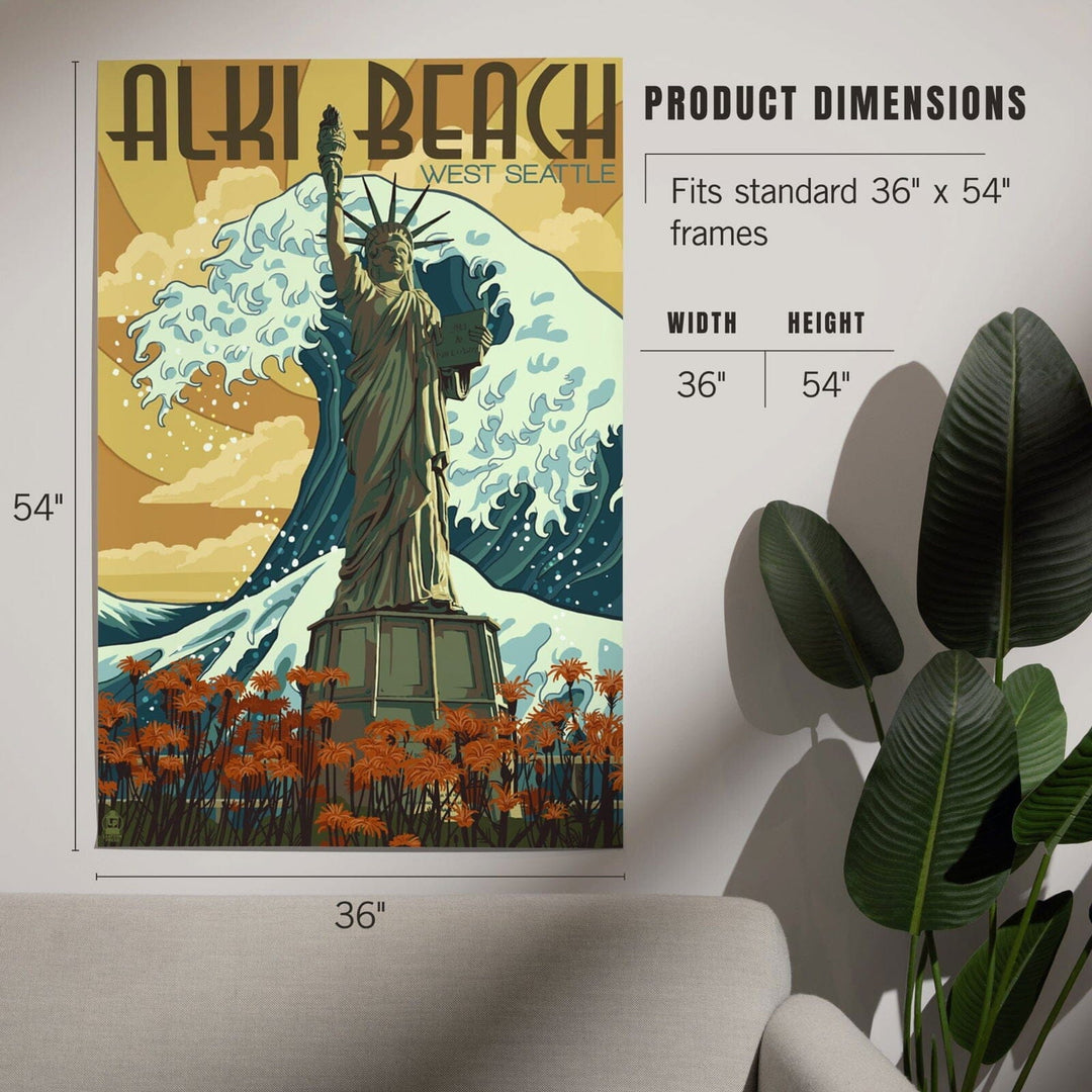 Alki Beach, West Seattle, Washington, Lady Liberty Statue, Art & Giclee Prints Art Lantern Press 