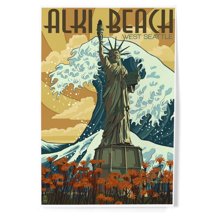 Alki Beach, West Seattle, Washington, Lady Liberty Statue, Art & Giclee Prints Art Lantern Press 