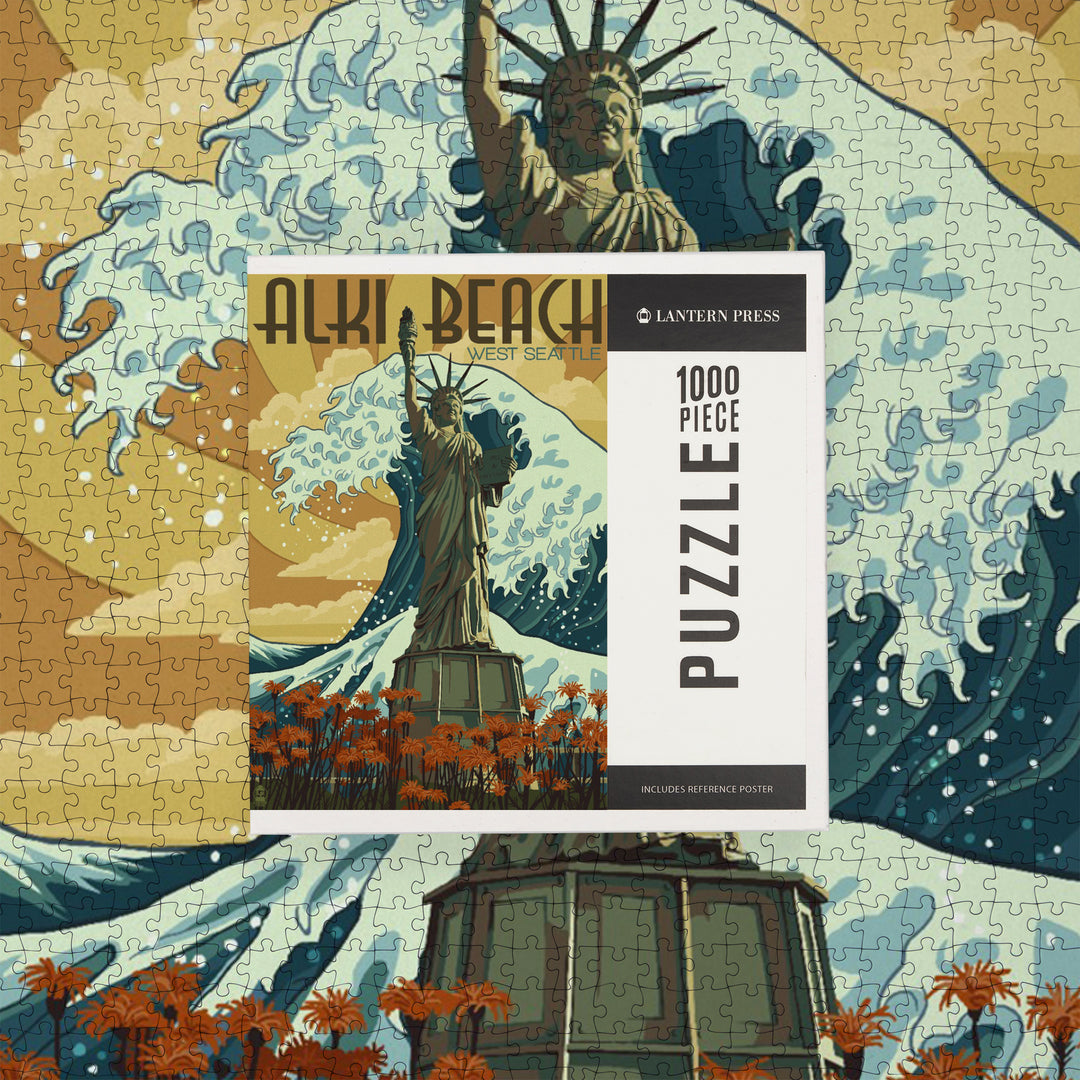 Alki Beach, West Seattle, Washington, Lady Liberty Statue, Jigsaw Puzzle Puzzle Lantern Press 