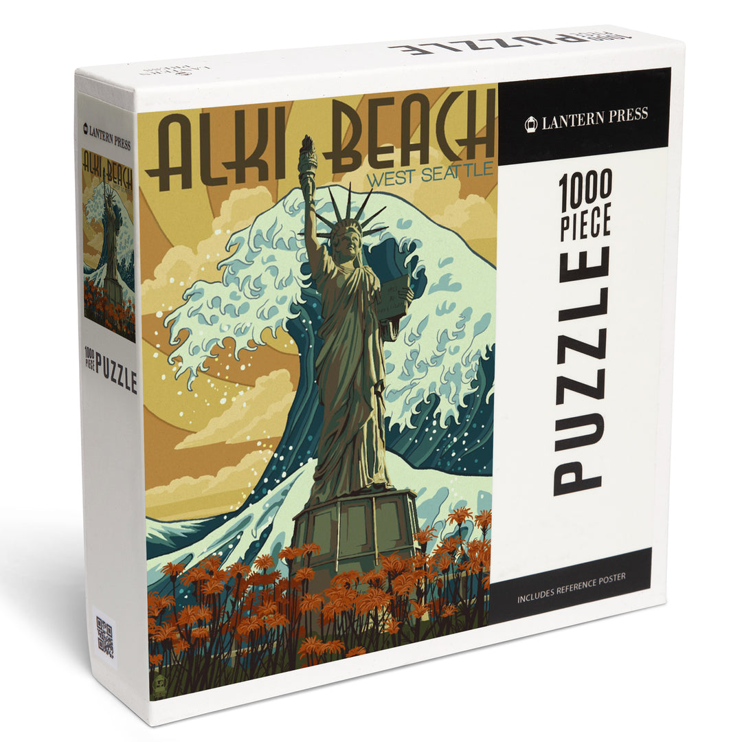 Alki Beach, West Seattle, Washington, Lady Liberty Statue, Jigsaw Puzzle Puzzle Lantern Press 