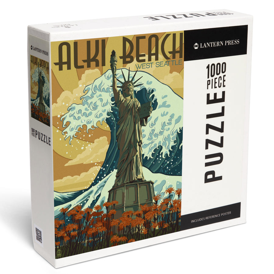 Alki Beach, West Seattle, Washington, Lady Liberty Statue, Jigsaw Puzzle Puzzle Lantern Press 