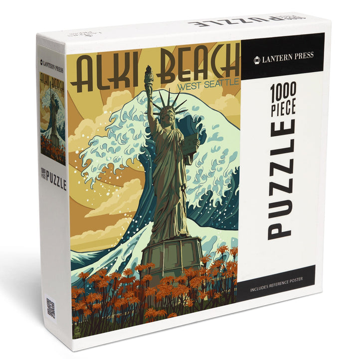 Alki Beach, West Seattle, Washington, Lady Liberty Statue, Jigsaw Puzzle Puzzle Lantern Press 