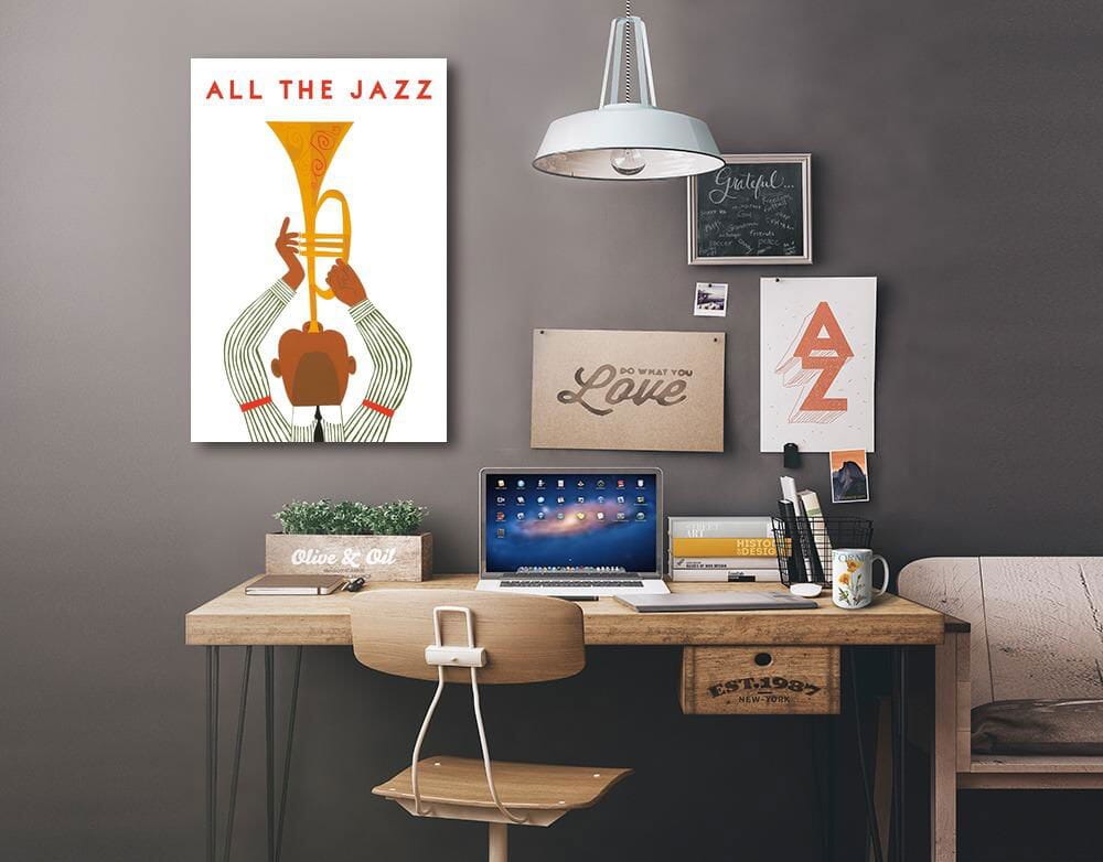 All The Jazz, Horn Player, Lantern Press Artwork, Stretched Canvas Canvas Lantern Press 