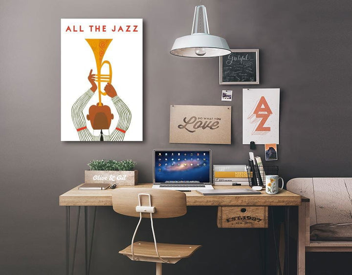 All The Jazz, Horn Player, Lantern Press Artwork, Stretched Canvas Canvas Lantern Press 