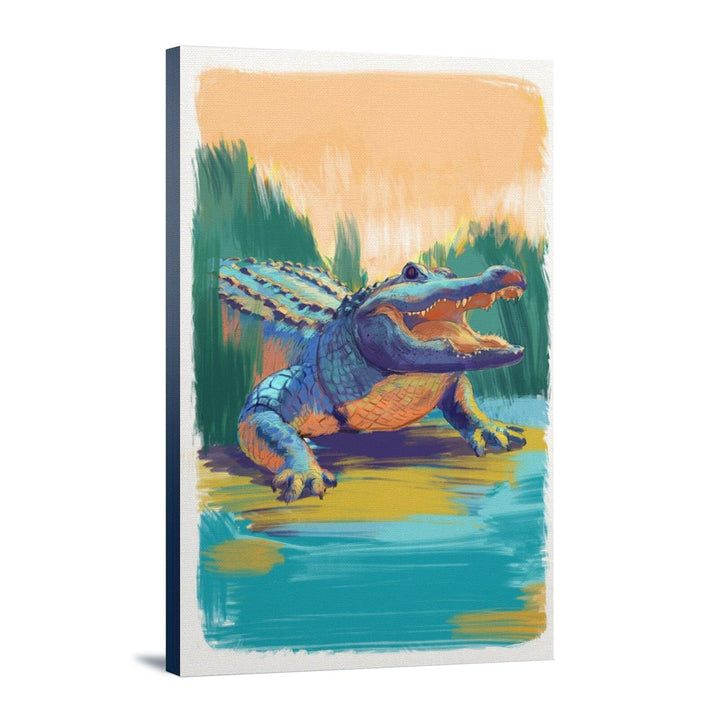 Alligator, Vivid, Lantern Press Artwork, Stretched Canvas Canvas Lantern Press 16x24 Stretched Canvas 