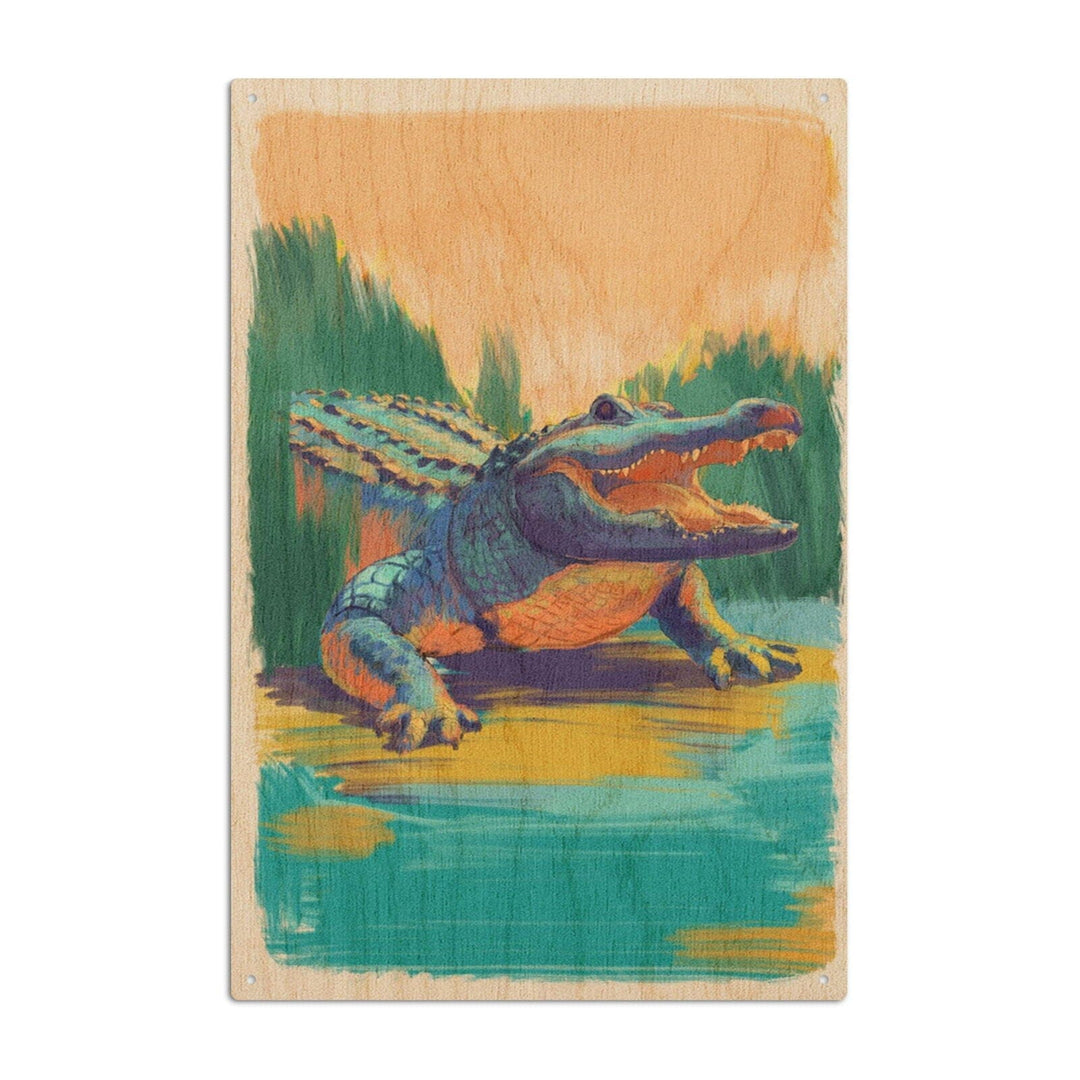 Alligator, Vivid, Lantern Press Artwork, Wood Signs and Postcards Wood Lantern Press 6x9 Wood Sign 