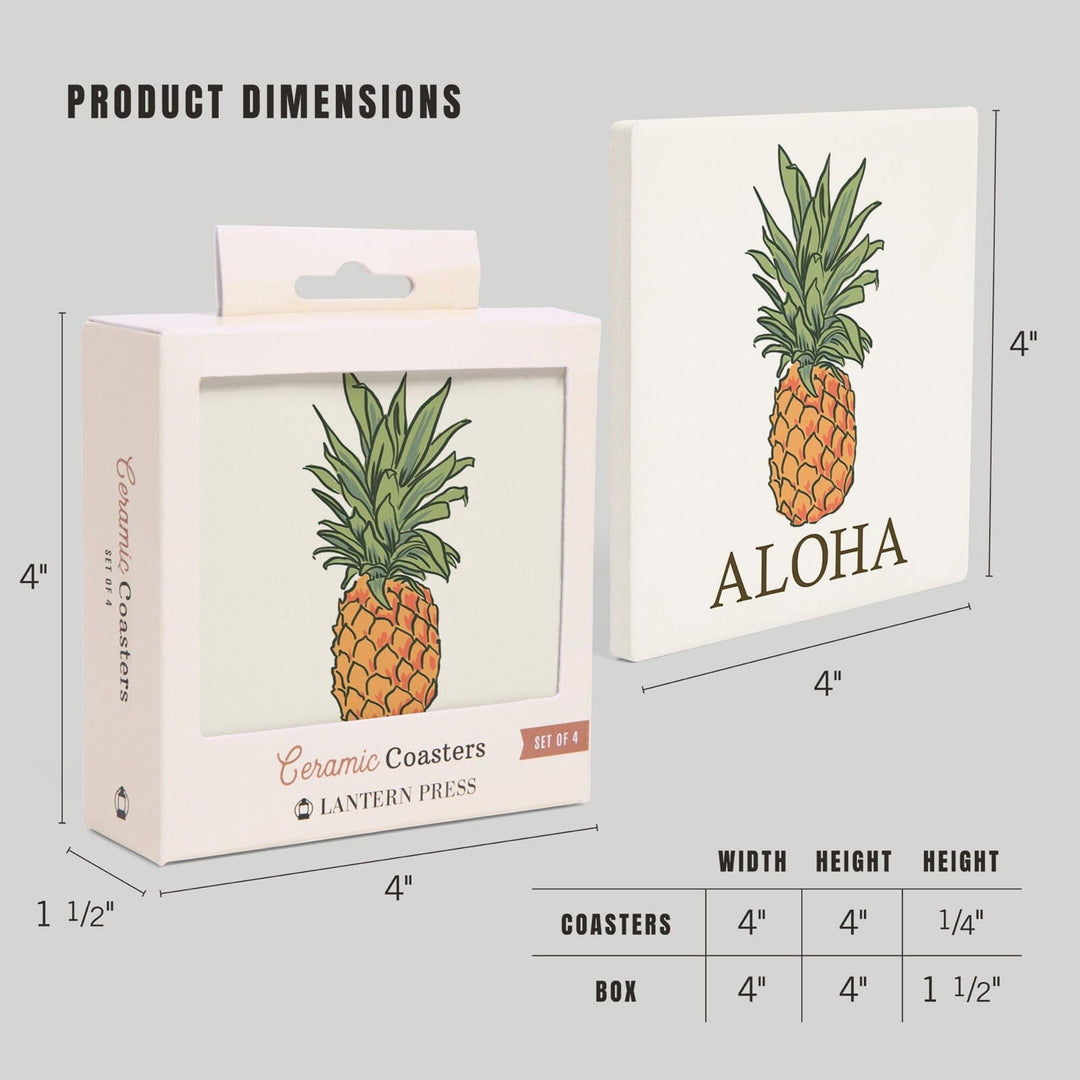 Aloha, Pineapple, Icon, Lantern Press Artwork, Coaster Set Coasters Lantern Press 