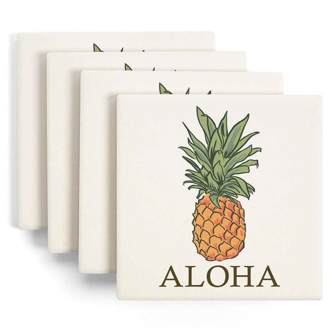 Aloha, Pineapple, Icon, Lantern Press Artwork, Coaster Set Coasters Lantern Press 