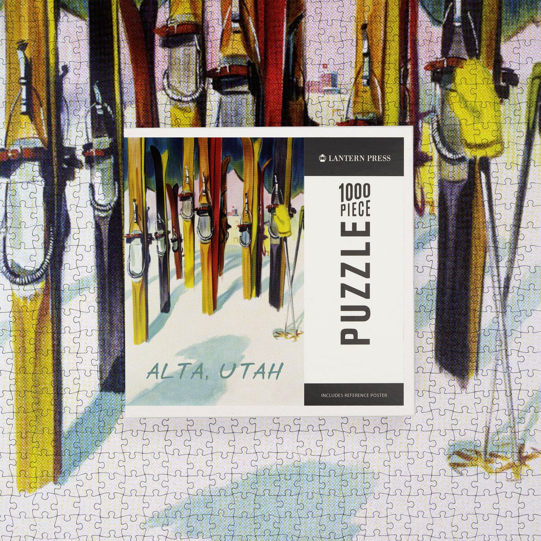 Alta, Utah, Colorful Skis, Jigsaw Puzzle Puzzle Lantern Press 
