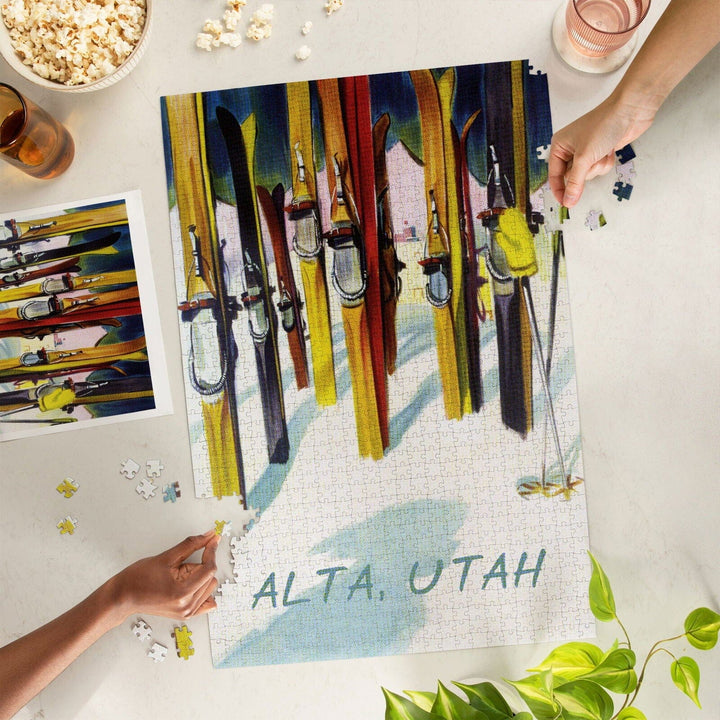 Alta, Utah, Colorful Skis, Jigsaw Puzzle Puzzle Lantern Press 