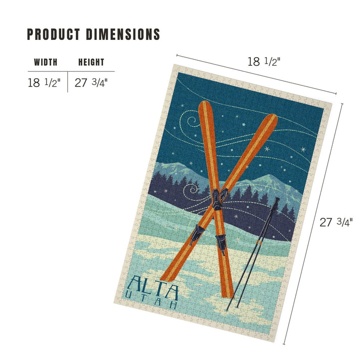 Alta, Utah, Crossed Skis, Letterpress, Jigsaw Puzzle Puzzle Lantern Press 