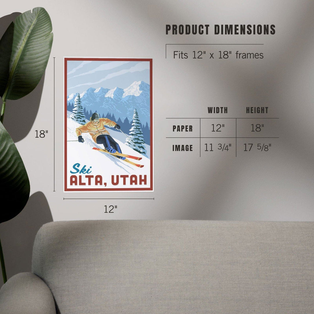 Alta, Utah, Ski Alta, Downhill Skier, Art & Giclee Prints Art Lantern Press 