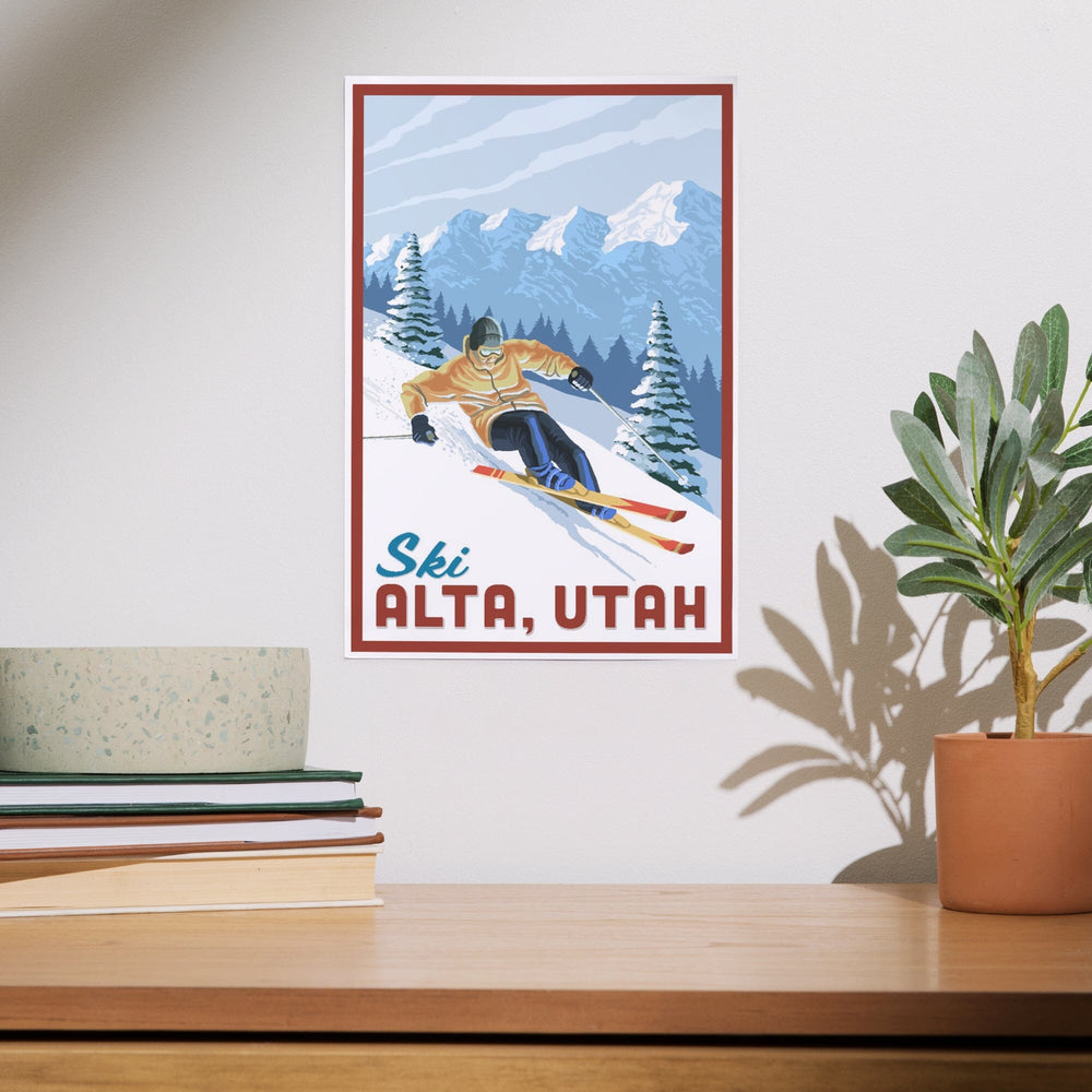 Alta, Utah, Ski Alta, Downhill Skier, Art & Giclee Prints Art Lantern Press 