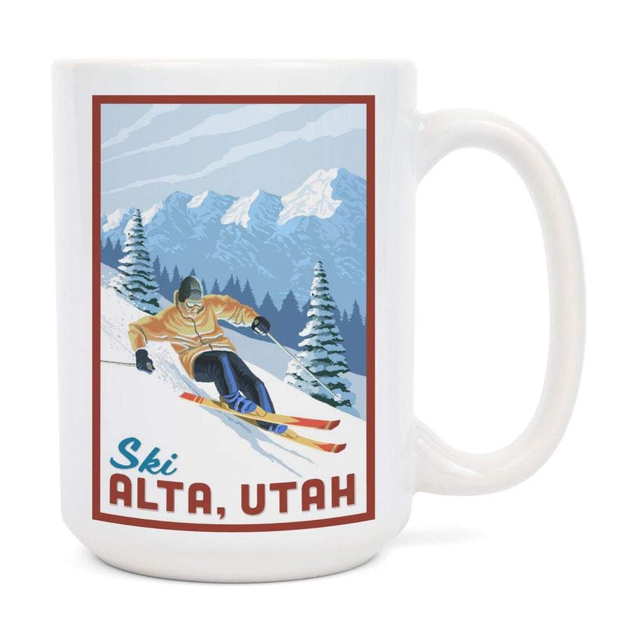 Alta, Utah, Ski Alta, Downhill Skier, Lantern Press Artwork, Ceramic Mug Mugs Lantern Press 