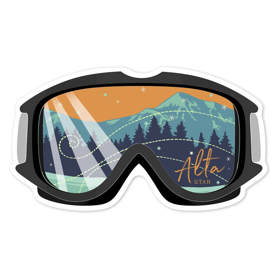 Alta, Utah, Ski Goggles, Contour, Lantern Press Artwork, Vinyl Sticker Sticker Lantern Press 