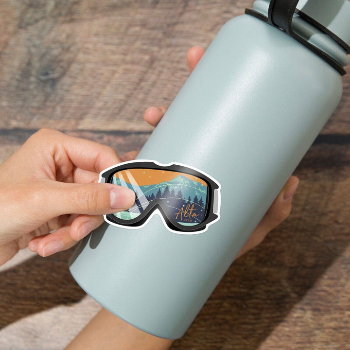 Alta, Utah, Ski Goggles, Contour, Lantern Press Artwork, Vinyl Sticker Sticker Lantern Press 