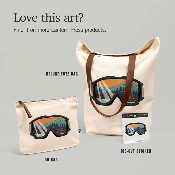 Alta, Utah, Ski Goggles, Contour, Lantern Press Artwork, Vinyl Sticker Sticker Lantern Press 