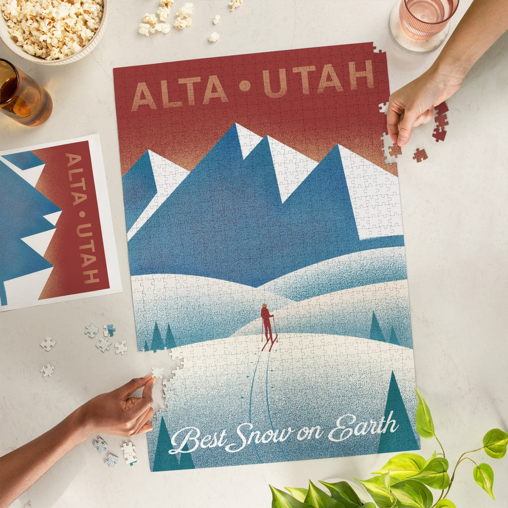 Alta, Utah, Skier In the Mountains, Litho, Jigsaw Puzzle Puzzle Lantern Press 