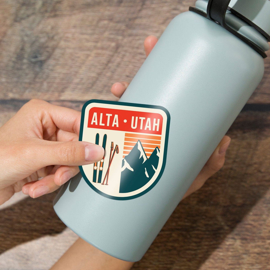 Alta, Utah, Skis & Mountains, Contour, Lantern Press Artwork, Vinyl Sticker Sticker Lantern Press 