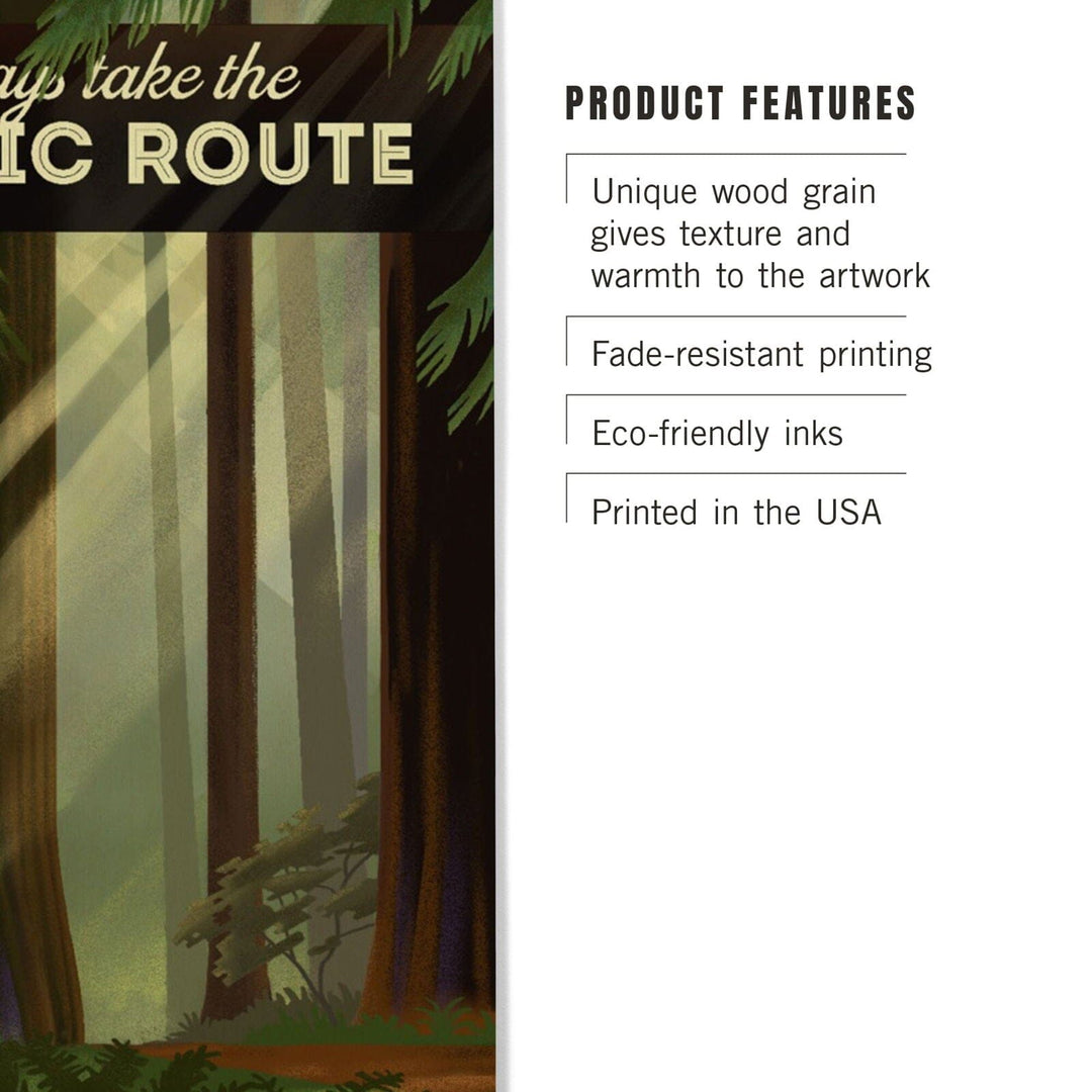 Always Take the Scenic Route, Forest, Geometric Lithograph, Lantern Press Artwork, Wood Signs and Postcards Wood Lantern Press 