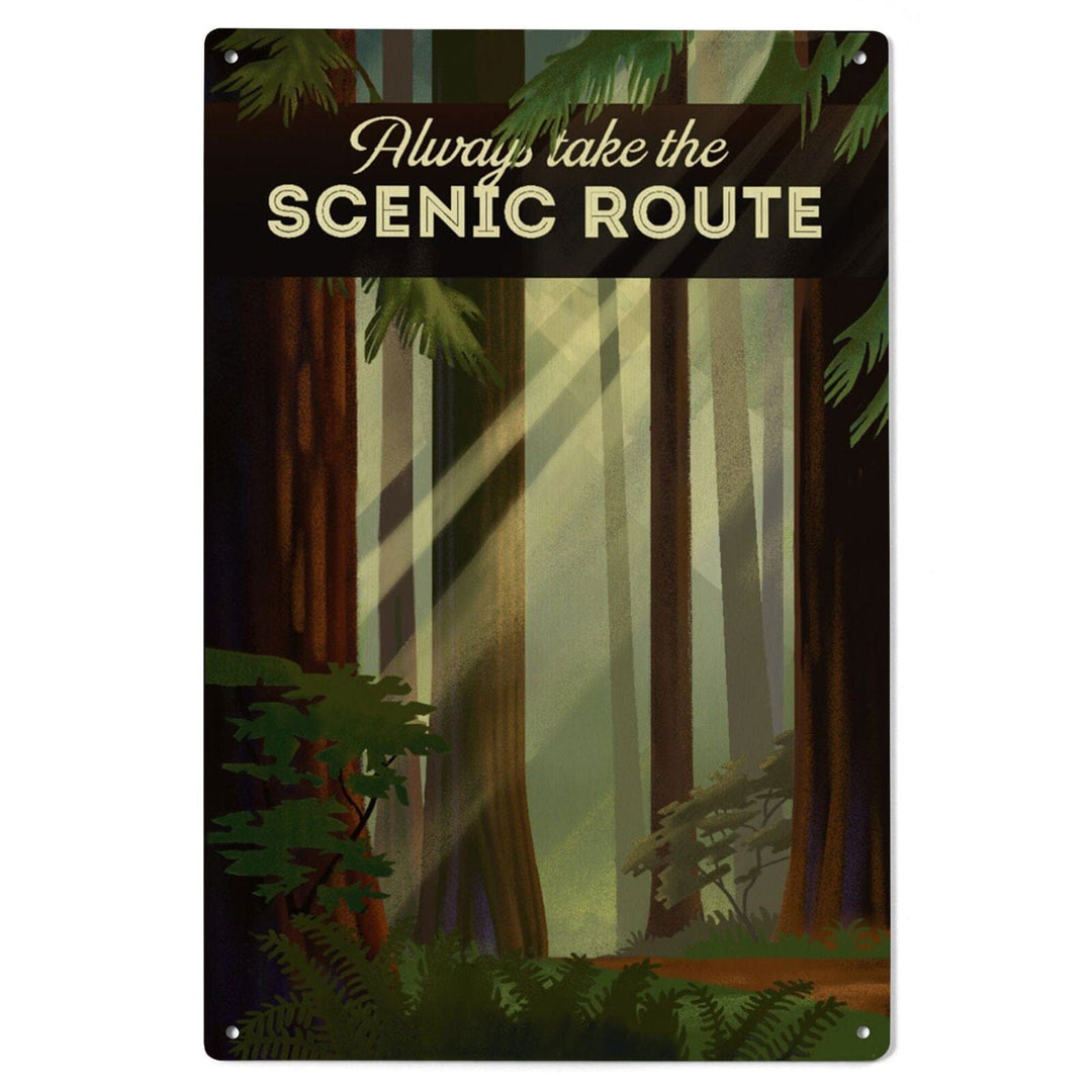 Always Take the Scenic Route, Forest, Geometric Lithograph, Lantern Press Artwork, Wood Signs and Postcards Wood Lantern Press 