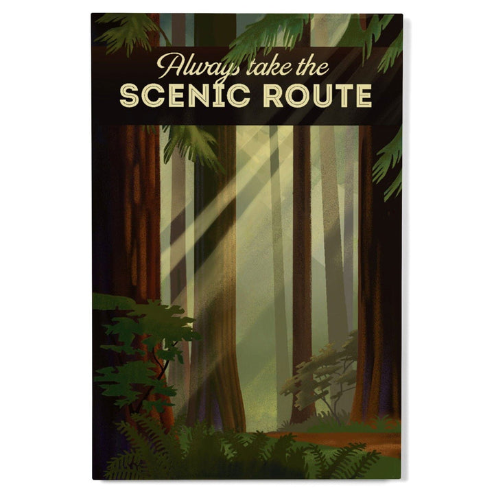 Always Take the Scenic Route, Forest, Geometric Lithograph, Lantern Press Artwork, Wood Signs and Postcards Wood Lantern Press 