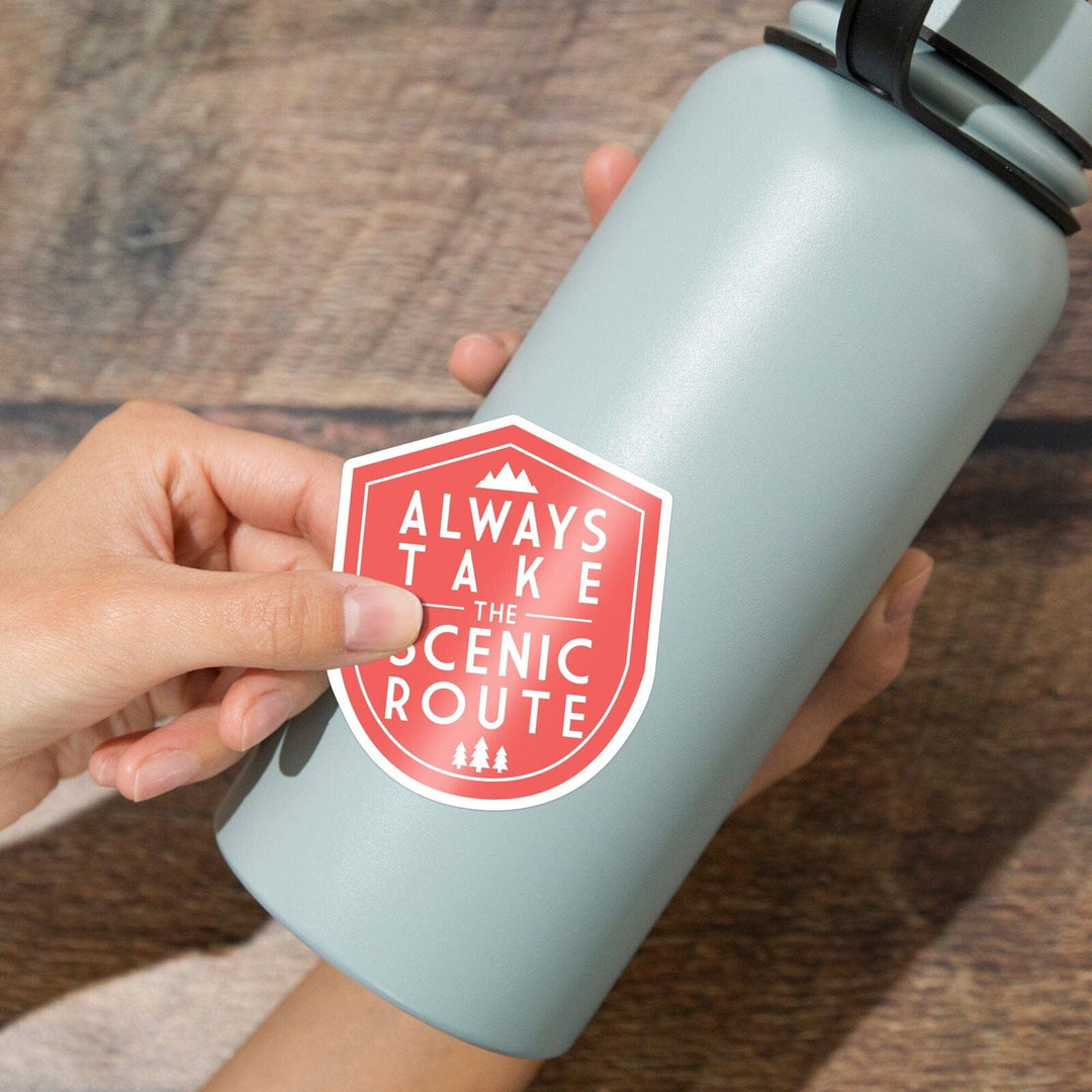 Always Take the Scenic Route, Simply Said, Contour, Vinyl Sticker Sticker Lantern Press 