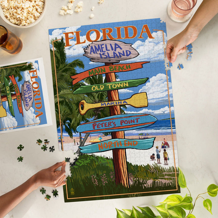 Amelia Island, Florida, Destinations Signpost, Jigsaw Puzzle Puzzle Lantern Press 