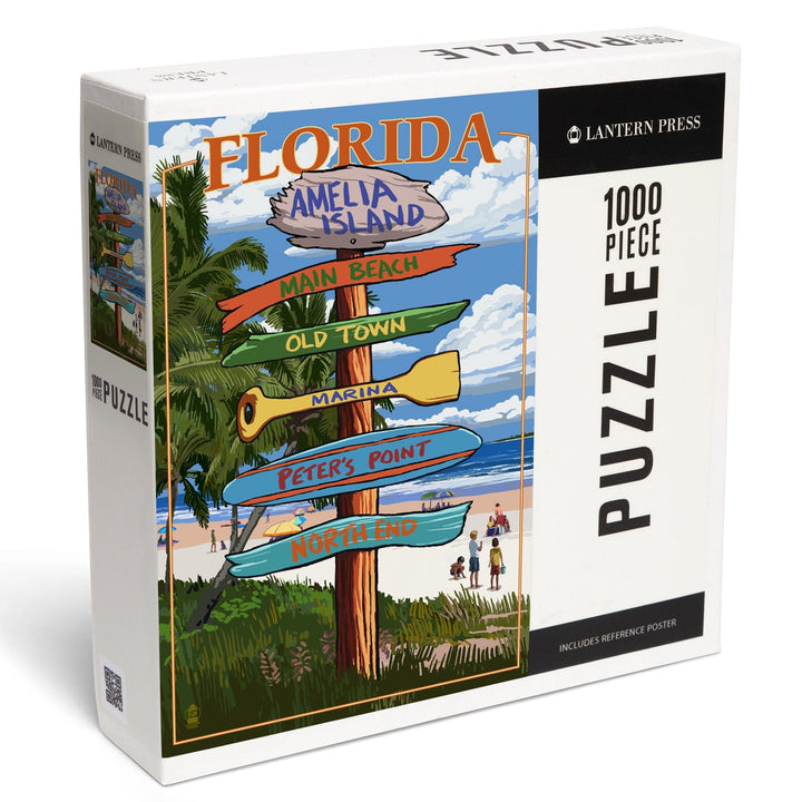 Amelia Island, Florida, Destinations Signpost, Jigsaw Puzzle Puzzle Lantern Press 