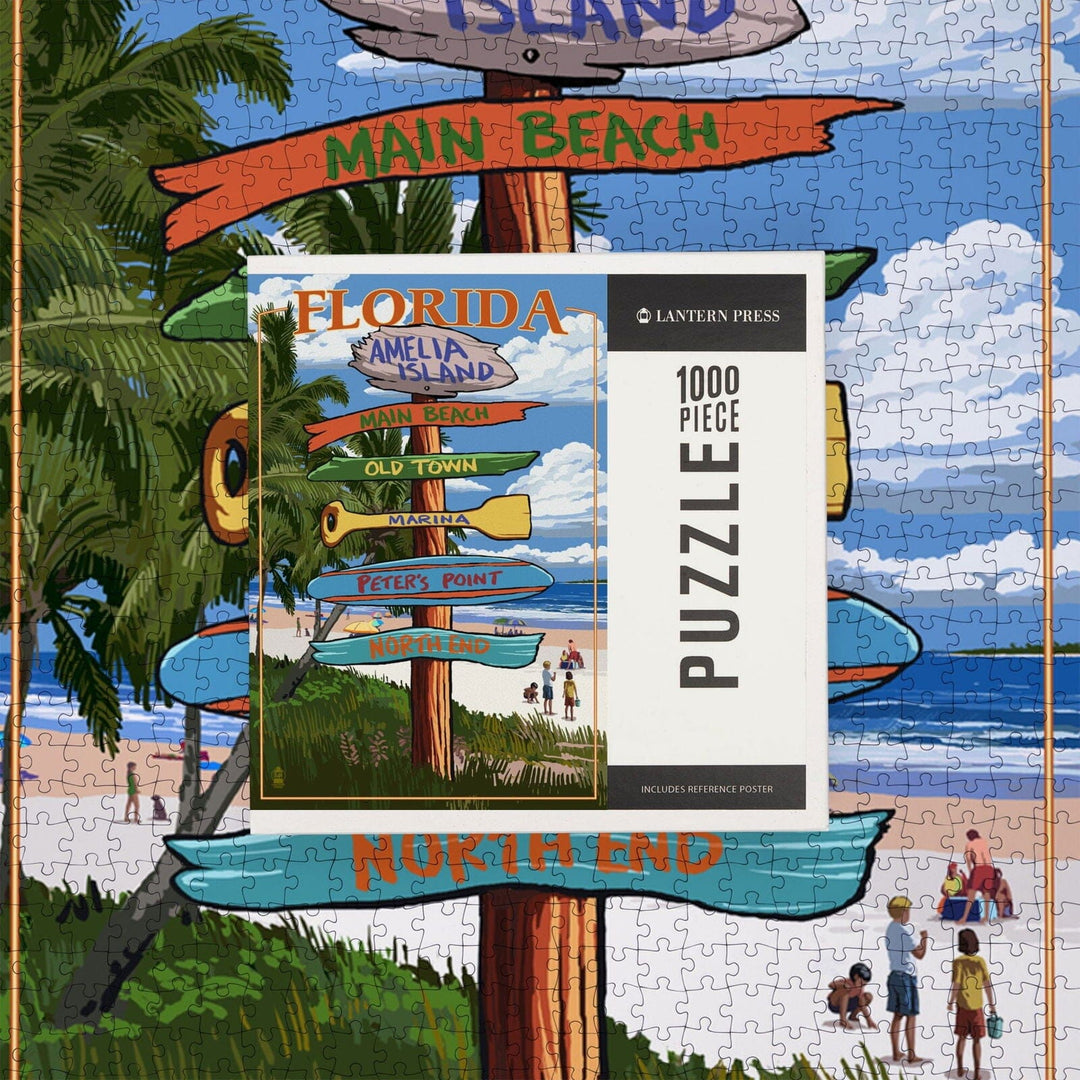 Amelia Island, Florida, Destinations Signpost, Jigsaw Puzzle Puzzle Lantern Press 