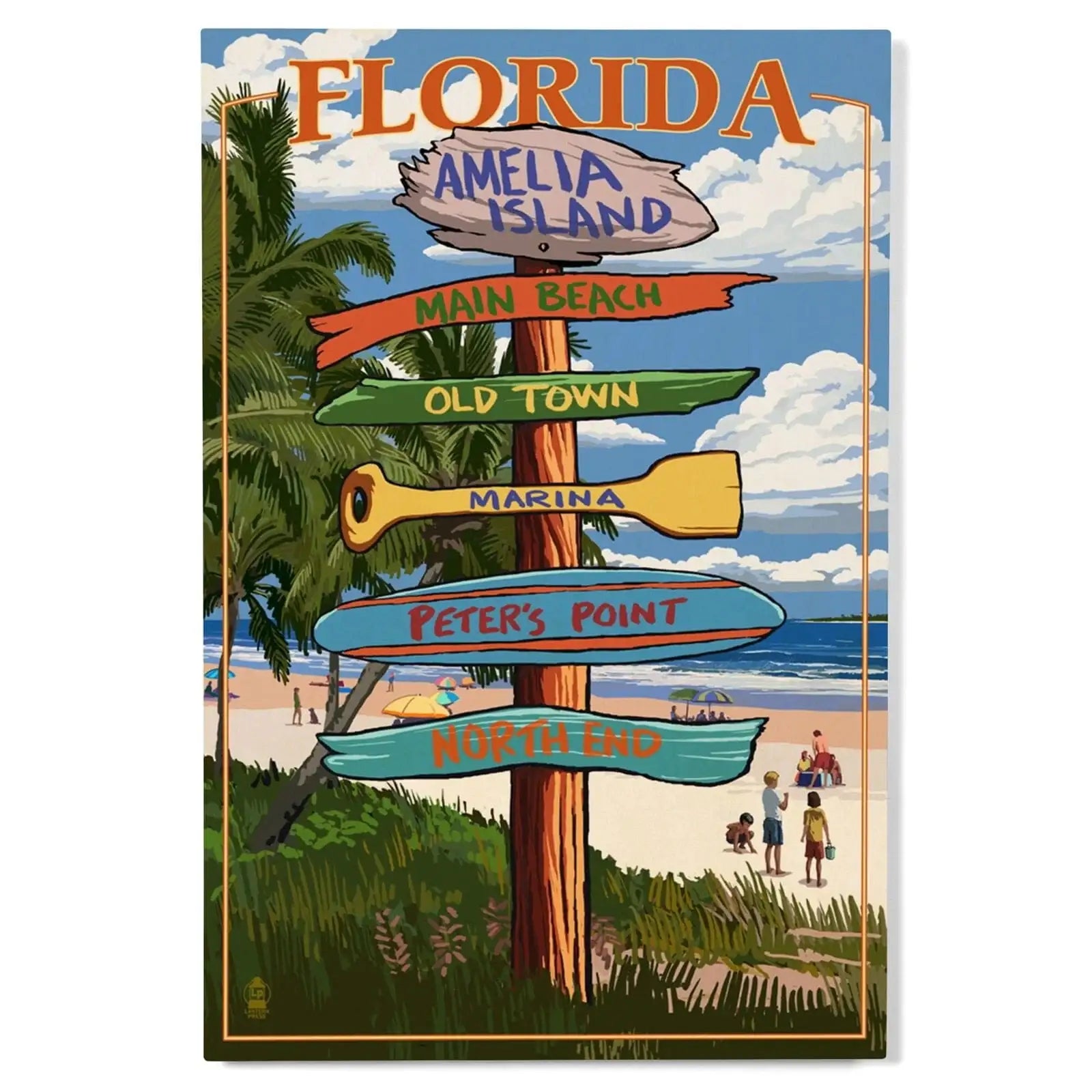 Amelia Island, Florida, Destinations Signpost, Lantern Press Poster, W