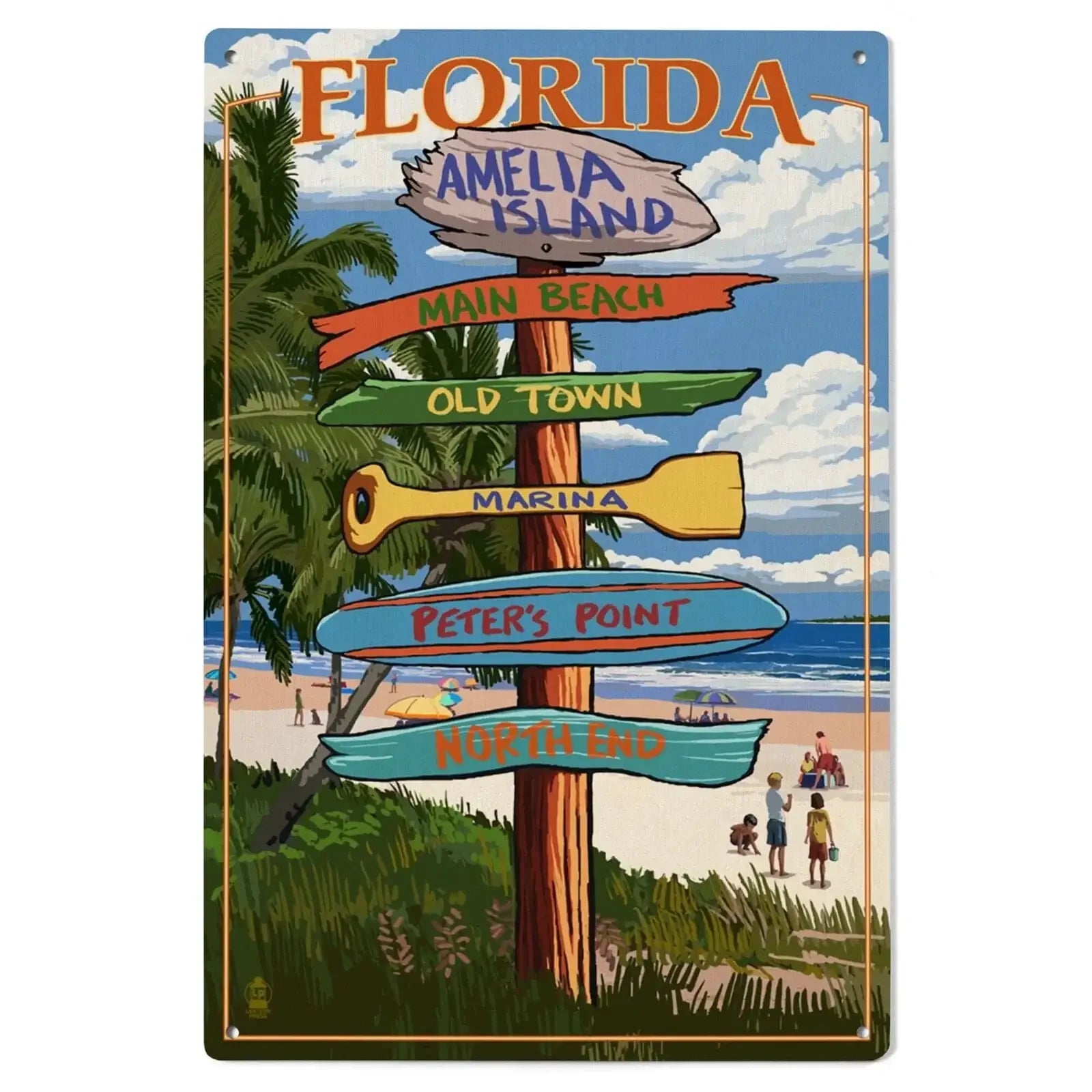 Amelia Island, Florida, Destinations Signpost, Lantern Press Poster, W